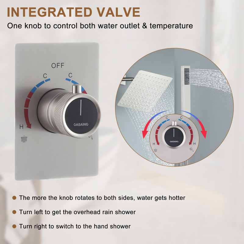 Brushed Nickel Multi-Head Rain Shower System with Handheld