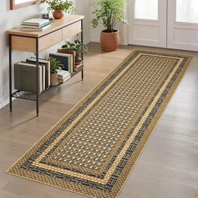 2x6 Kitchen Runner Rug – Non-Slip Modern Border, Soft Low Pile Carpet for Hallways, Entryways, Bathrooms, Laundry (Black/Grey)