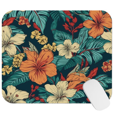 Floral Hibiscus Flowers II Tropical Gaming Cute Office Laptop Desk Pad Gift Mat Square Rectangle Non-Slip Mousepad