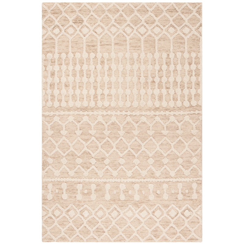 Jeannine Handwoven Flatweave Wool Beige/Ivory Geometric Area Rug, Rectangle 4' x 6'