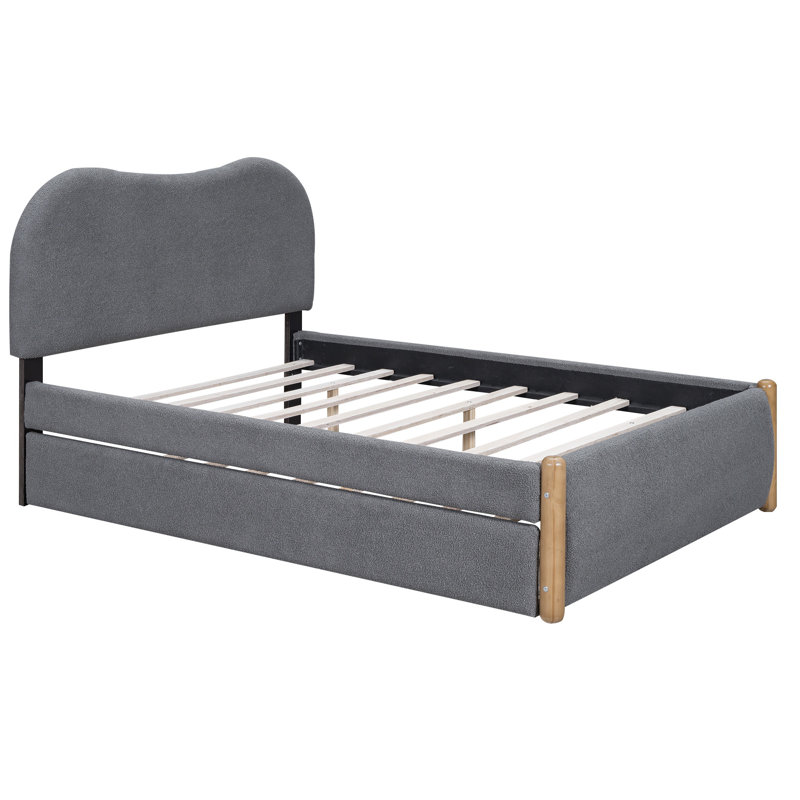 Lit plateforme tapissier avec lit gigogne, Gris, Complète