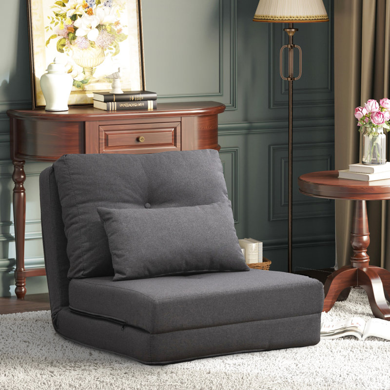 21 étages, gris foncé. Dossier réglable à 5 positions. Convertible en lit. Comfort 105 - 180. 2 coussins pour une facilité accrue. Structure en acier stable. Gain de place. Surface en lin. L 23,5 po x P 31,5 po x 22 po