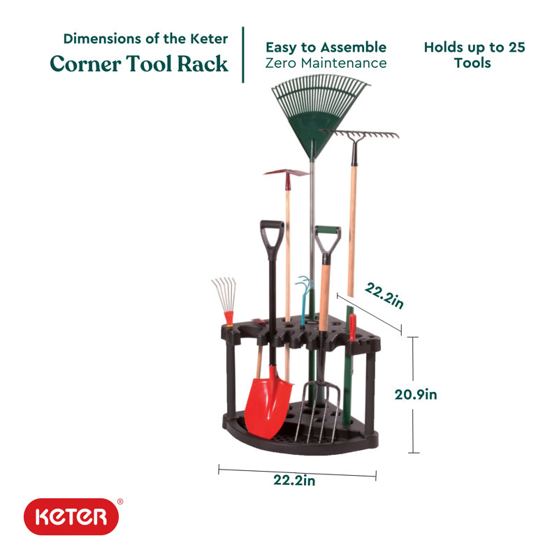 Keter Compact Durable Resin Garage and Shed Corner Tool Rack and Organizer, Easy to Assemble and Holds Garden Tools and Accessories