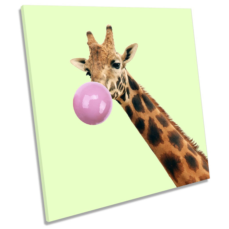Giraffe Bubble Gum - Wrapped Canvas Print, 60cm H x 60cm W x 2cm D