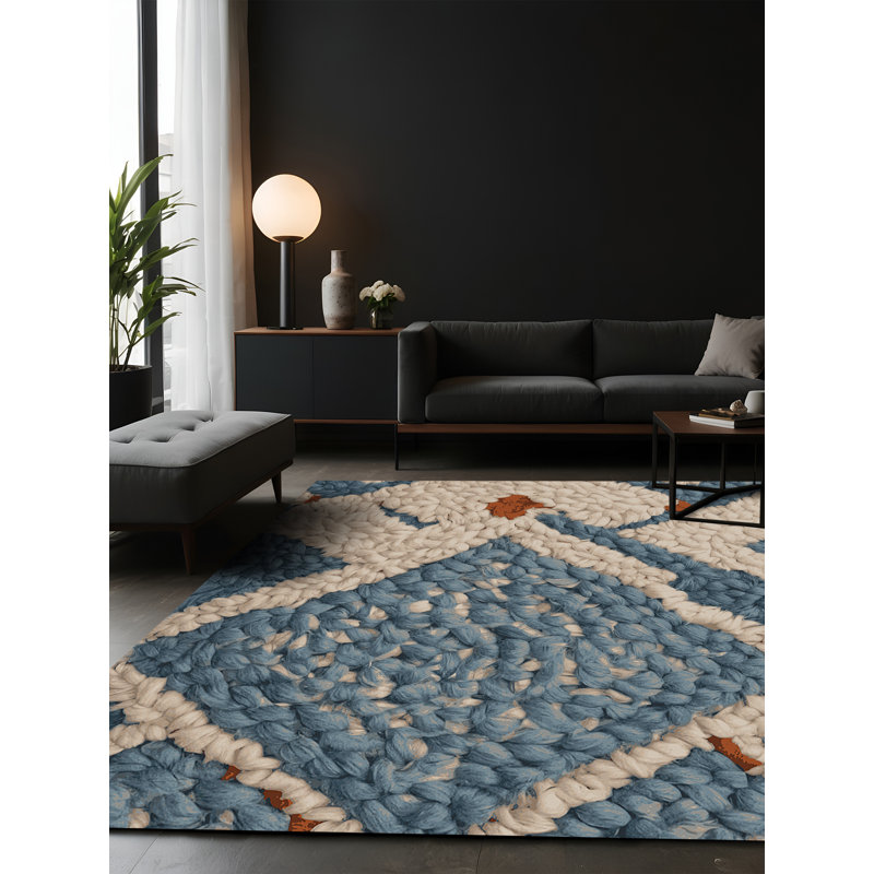 Tapis beige soyeux et moelleux, Carré 5 pi
