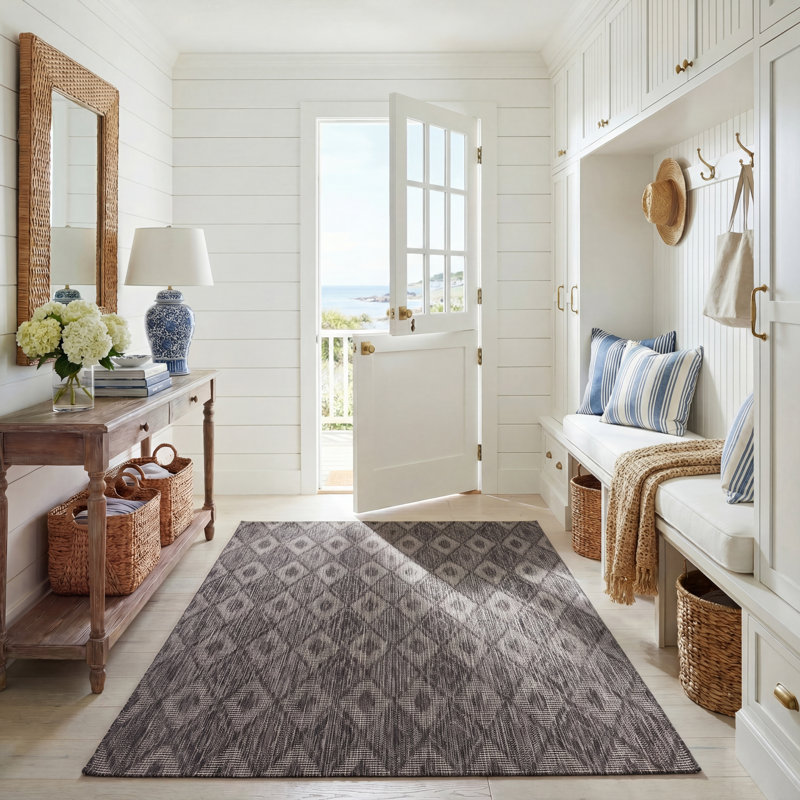 Tapis intérieur / extérieur à motif géométrique A Açia, Rectangle 5 pi 3 po x 7 pi 7 po