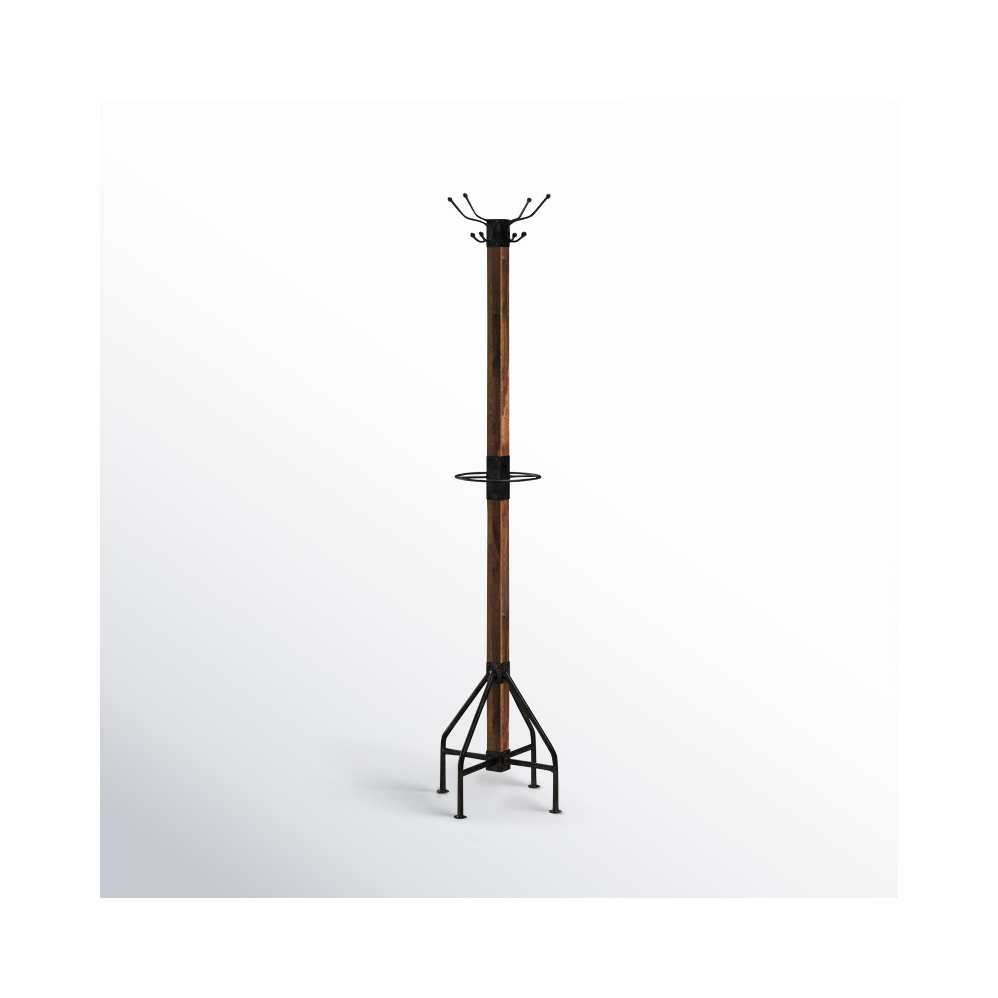 Donan 8 - Hooks Freestanding Coat Rack, Walnut Brown/Black