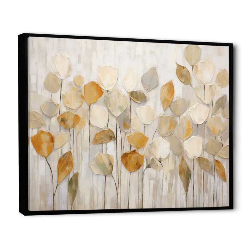 «Beige Botanical Impressions II - Abstract Botanicals», art mural, Reproduction avec cadre flottant, H 12 po x l 20 po, Noir