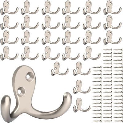 28 Pack Heavy Duty Double Prong Coat Hooks Wall Mounted With 56 Screws Retro Double Hooks Utility Hooks For Coat, Scarf, Bag, Towel, Key, Cap, Cup, Hat