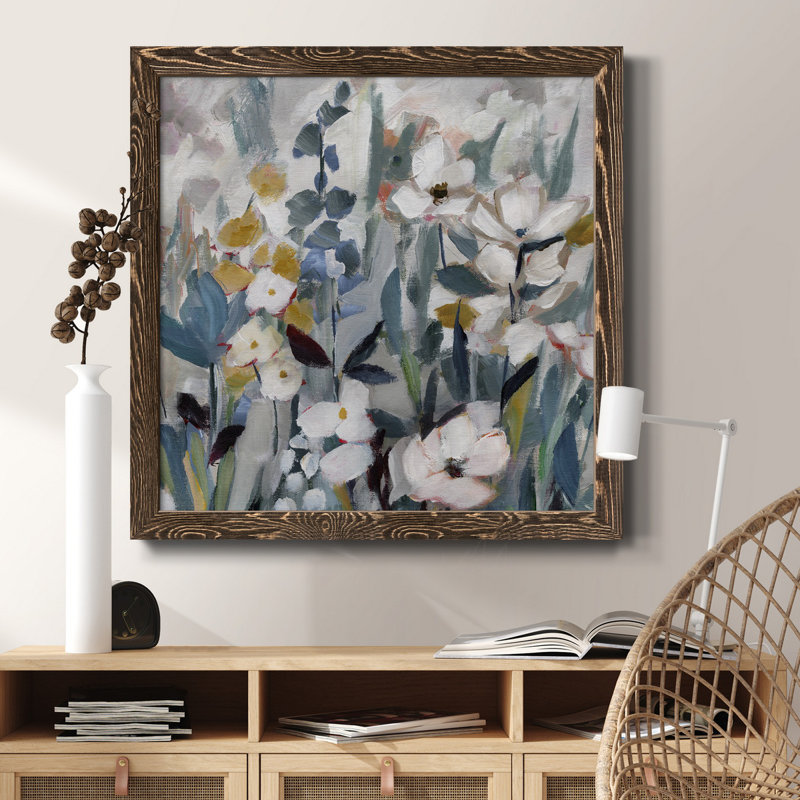 «Summer Whisper II», peinture sur toile encadrée, H 31,5 po x l 31,5 po x P 1,5 po, Cadre noyer