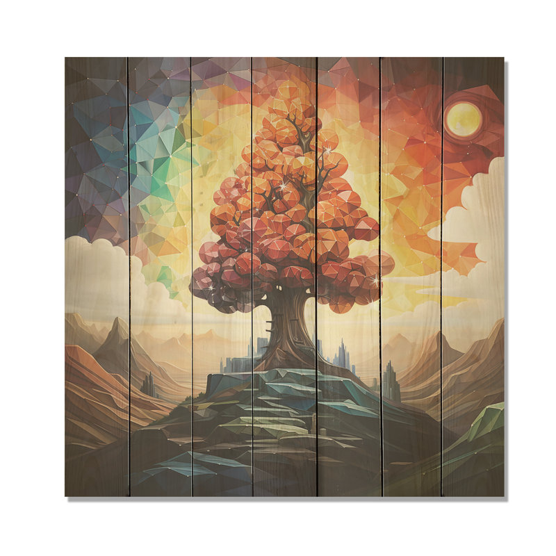 Arbre de tilleul américain orange Harmony II - impression d'arbre sur bois, H 15 po x l 15 po