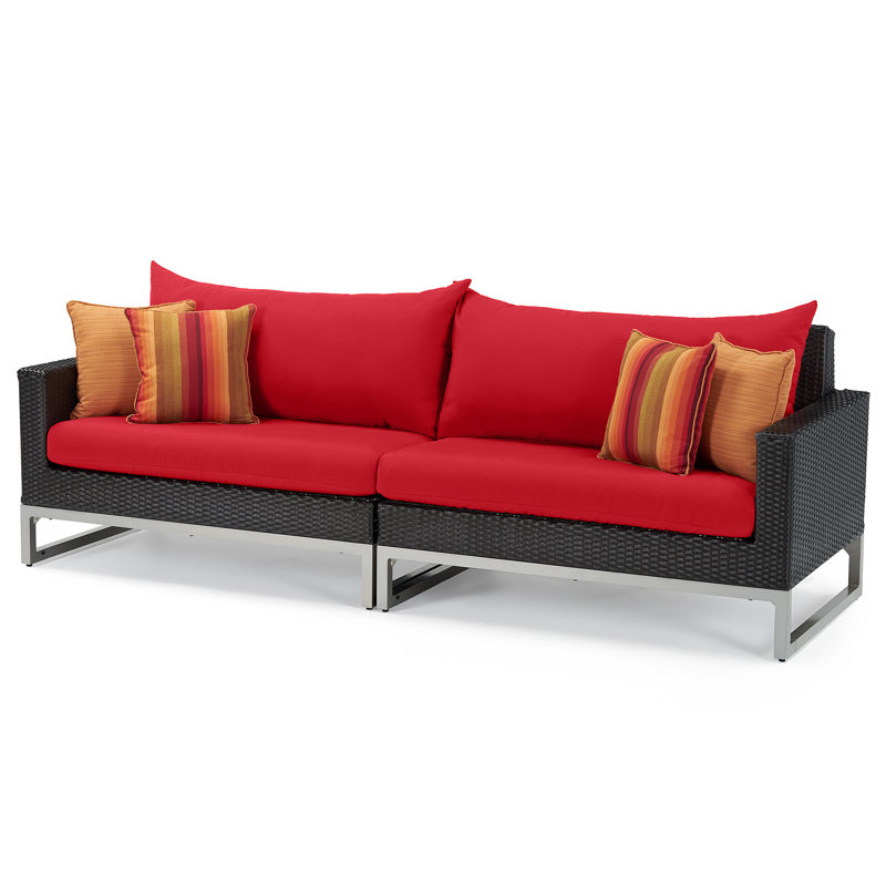 8 Piece Motion Deep Seating Patio Conversation Set, Brown, Canvas Jockey Red Sunbrella® Canvas