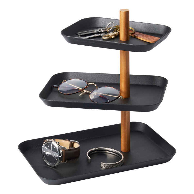Plateau d'accessoires à trois niveaux Yamazaki Home, acier, Noir, noir, noir, noir