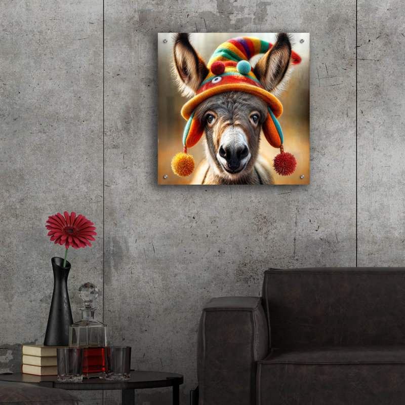  «Donkey Portrait» par Rey Klimt, art mural en verre acrylique, 24 po x 24 po