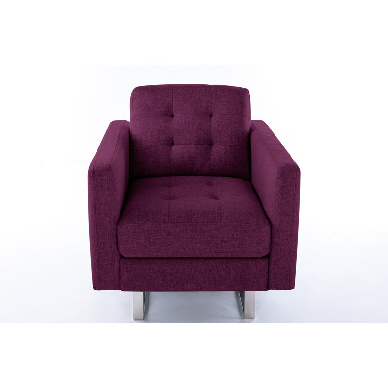 Tufted Linen Armchair, Purple