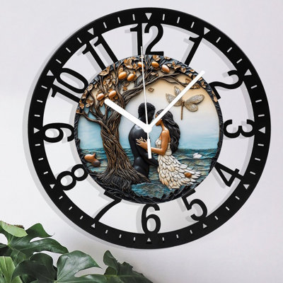 Metal Wall Clock for Living Room -10" Forest Path Lined With Bluebell Flowers Silent Non Ticking,Battery Operated, Antique Clocks for Farmhouse,Bedroom,Kitchen - Arabic Numerals