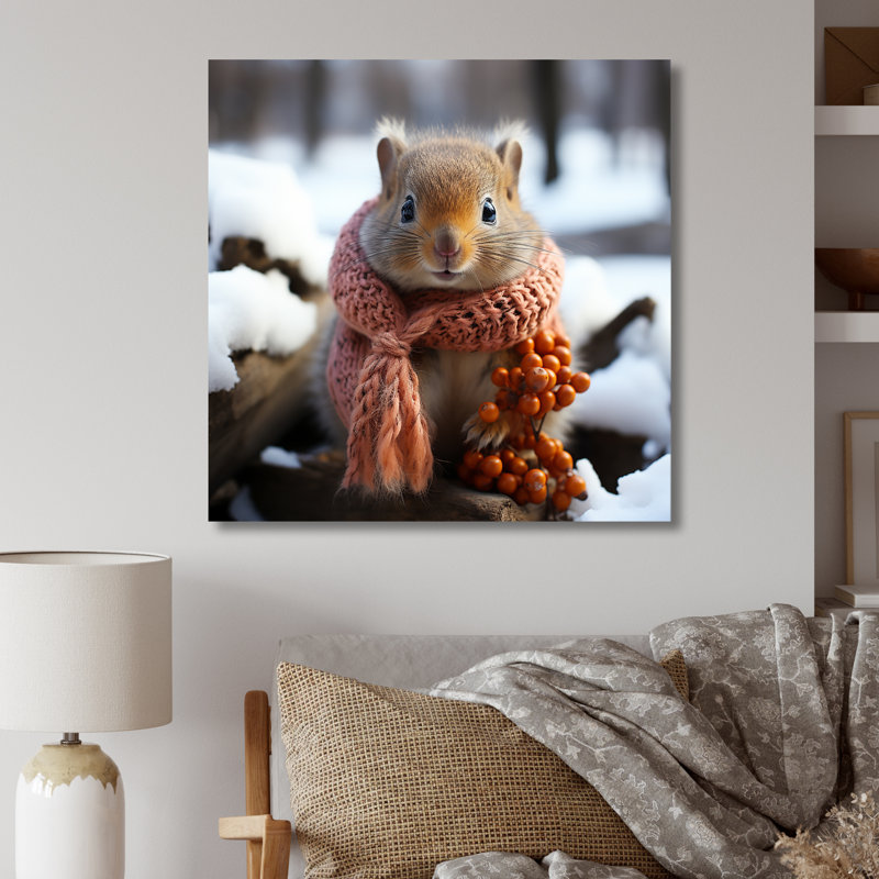 «Dressed Squirrel In Morning Snow I», art mural animal en écureuil, H 36 po x l 36 po x P 1,5 po