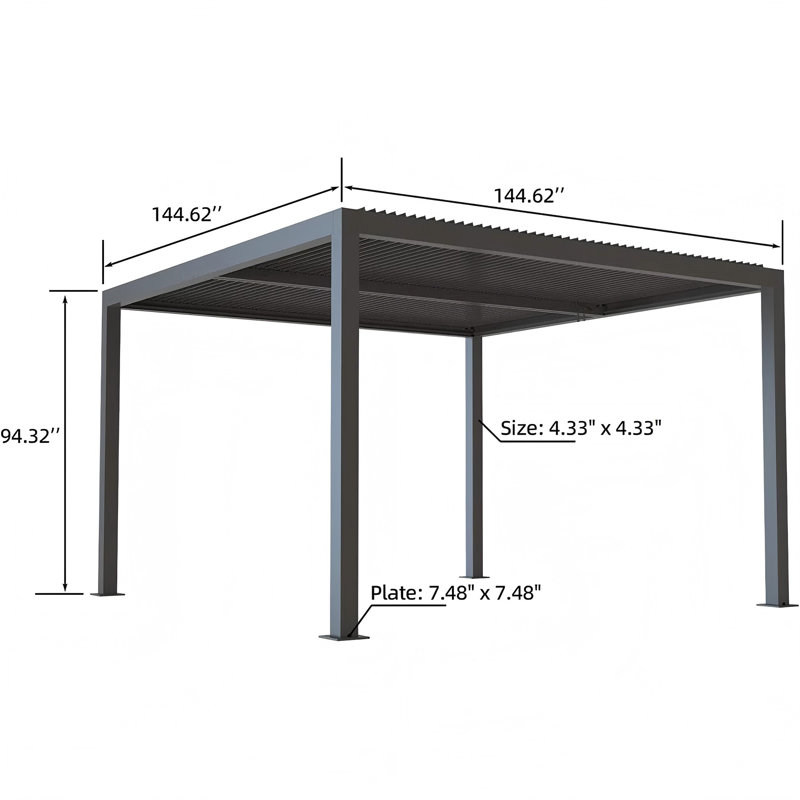 Purple Leaf Louvered Pergola 94as Outdoor Aluminum Pergola With Fixed Shutter Wall Adjustable Roof For Deck Backyard Grey Hardtop Gazebo, 1 Long Side