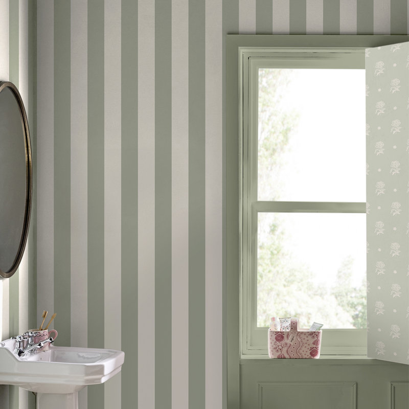 Cath Kidston Canopy Stripe Duck Egg Wallpaper, Green
