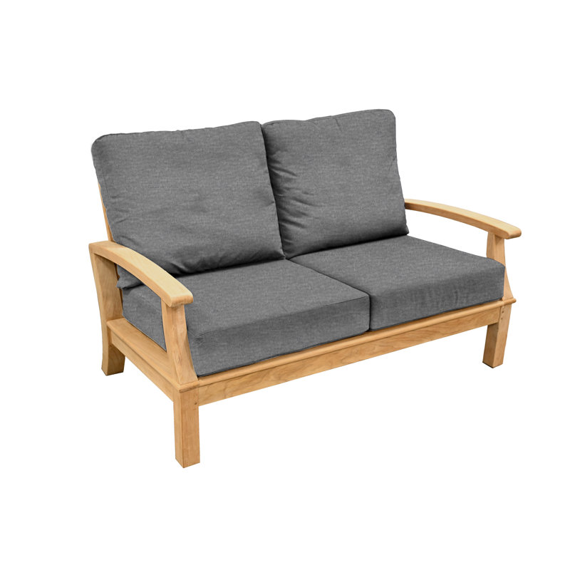 Monterey 57.5" Wide Outdoor Teak Loveseat 2 - Seater with Sunbrella Cushions, Cast Charcoal