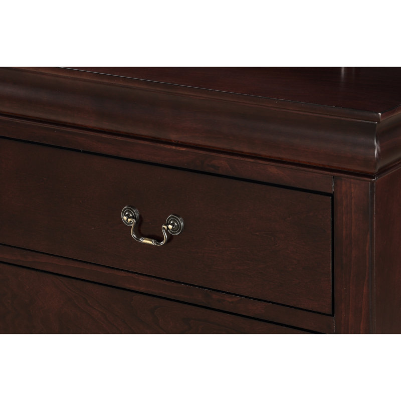 Table de chevet - Bois massif au fini cerisier pour rangement de chambre à coucher moderne en bois, organisation à deux tiroirs