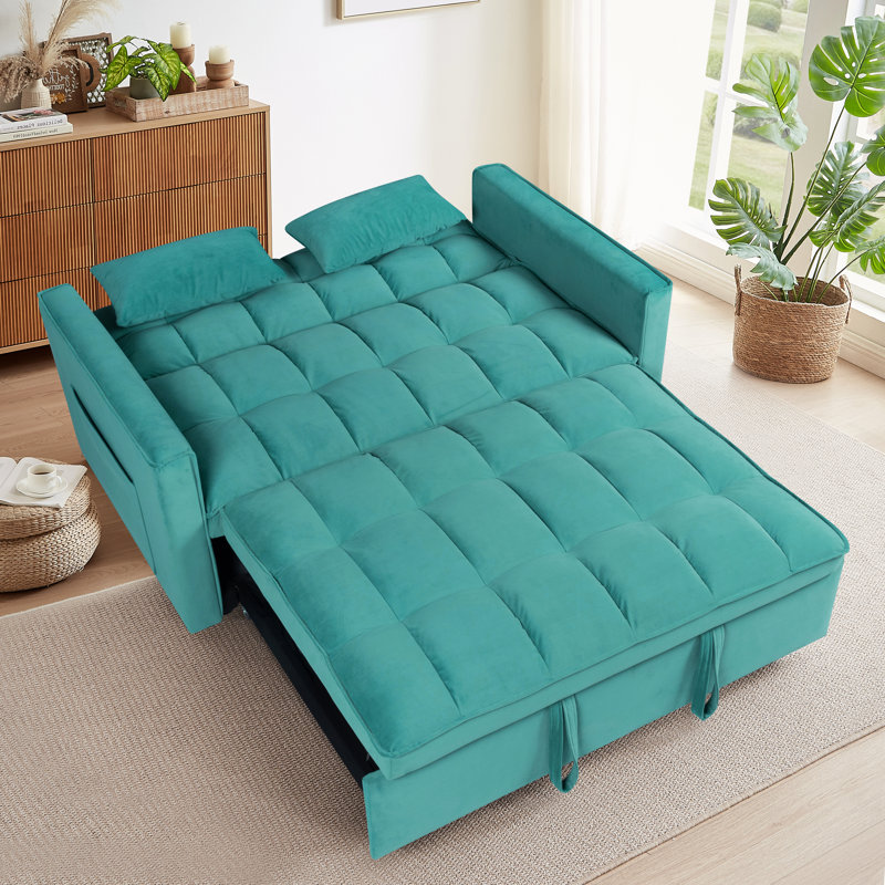 Canapé-lit convertible 3-en-1 53 po Modern Velvet, Vert, Mousse
