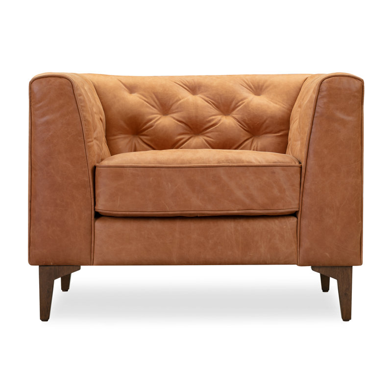 Méridienne en cuir véritable Essex, Cuir véritable brun clair cognac