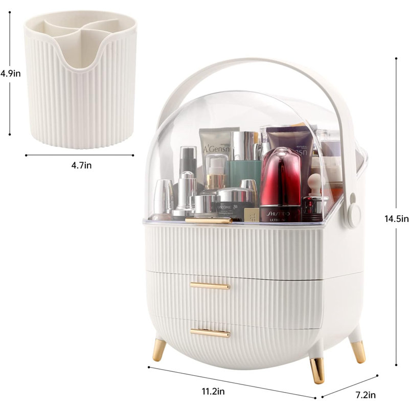 Organizer,Cosmetics Display Case With 2-Layer Storage Box, White