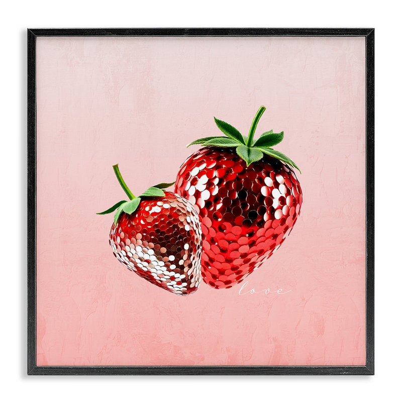 Giclée encadrée de fraises à paillettes disco, design par Kim Allen, Giclée encadrée noir minuit, H 12 po x l 12 po