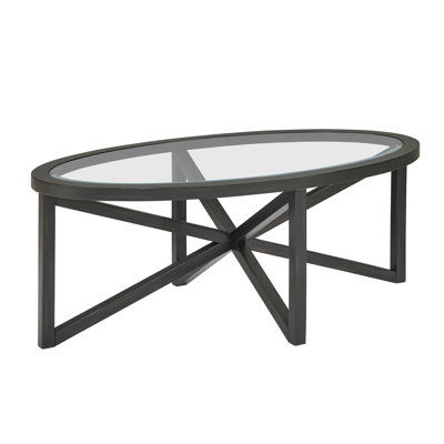 Wood 28.34"oval coffee table with glass top