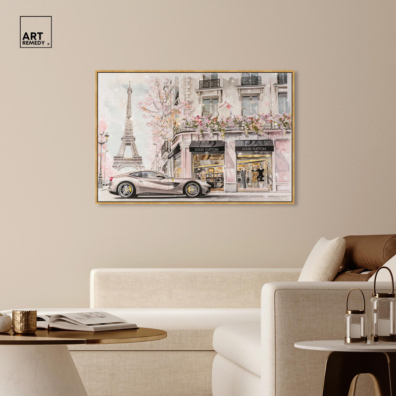 Impression d'art sur toile, magasinage commercial, Cadre flottant doré, H 3 po x l 55 po x P 1,8 po