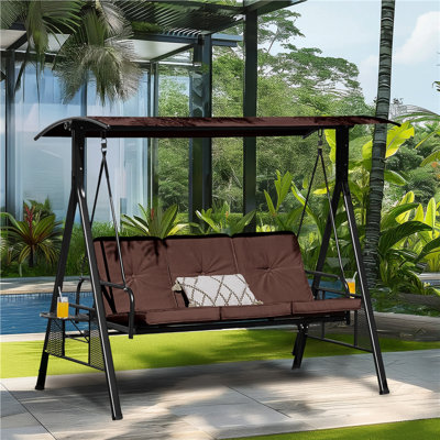 3 - Person Iron and Metal Porch Swing with Stand and Cushions
