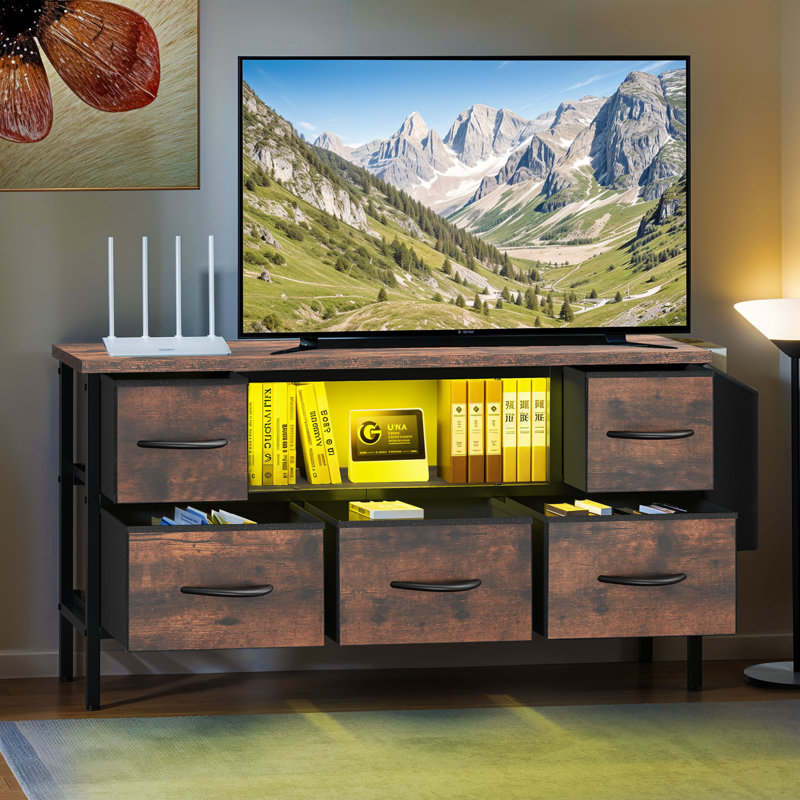  TV Stand For Tvs Up To With 5-Drawer, Brown, 50cm H x 100cm W x 35cm D