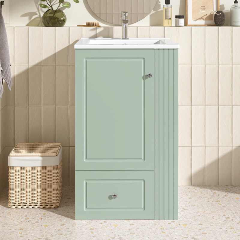Meuble-lavabo autoportant avec lavabo en céramique, Vert