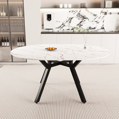 Modern Extendable Dining Table For 4-6 People With MDF Top And Metal Legs