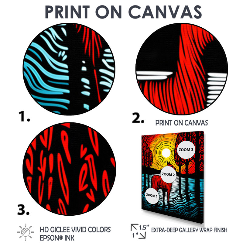 Minimal rouge, forêt d'alpaga, coucher de soleil, Toile avec cadre brun, H 20 po x l 12 po x P 1 po