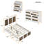 Ensemble de chambre à coucher 4 pièces - Grand lit plateforme de ferme avec bande en bois, table de chevet et commode avec poignées en métal élégantes, blanc-339510062
