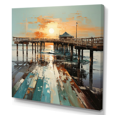 Coastal Pier Perspective Pointillism II - Nautical & Beach Wall Decor