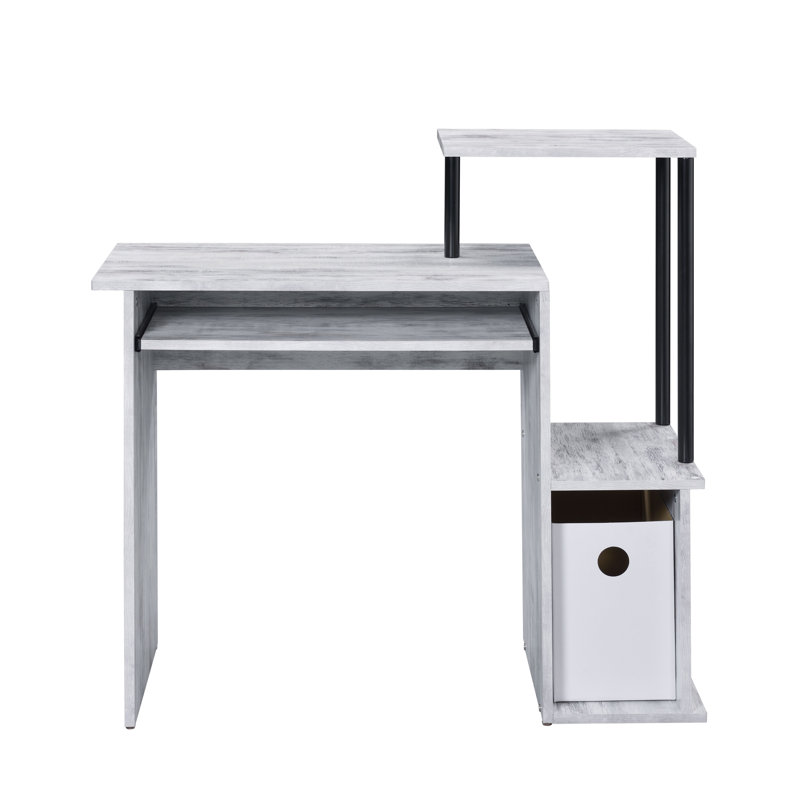 Bureau d'ordinateur antique blanc et noir avec plateau pour clavier, Noir/gris