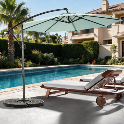 Parasol de patio en porte-à-faux décalé de 10 pi, parasol de marché suspendu avec inclinaison facile pour la piscine dans la cour arrière