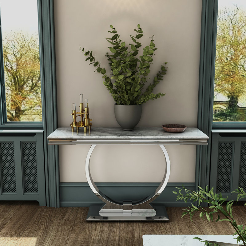 Console grise avec base miroir argentée