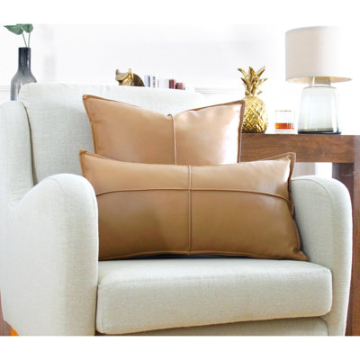 Coussin luxueux en similicuir couleur chameau, 22,8 po x 12,9 po | Rembourrage 100% fibre, stratifié et feutré | Parfait pour un canapé, une chaise ou une décoration intérieure, confort doux et élégant pour tout espace