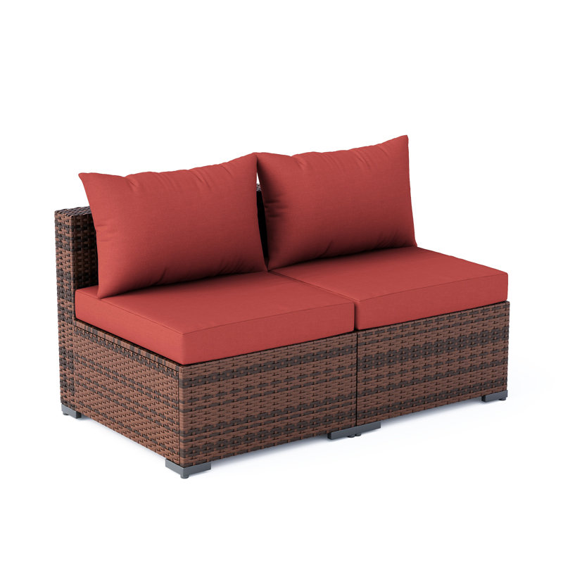 2-Piece Single Sofa Set Modular Outdoor All-Weather Wicker Rattan Patio Furniture Seating Group With Cushions, Red