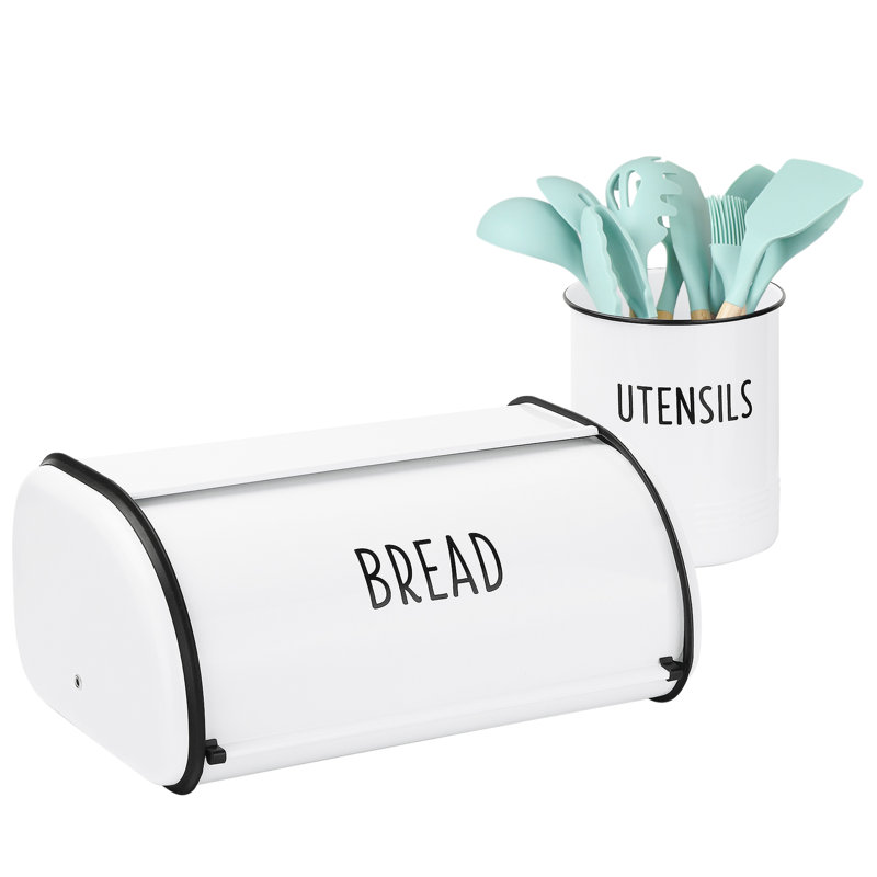 Ensemble de boîte à pain et porte-ustensiles de cuisine Outshine Grande boîte à pain pour garder le pain frais | Boîte à pain et porte-ustensiles pour comptoir Farmhouse | Décoration de cuisine | Cadeau de pendaison de crémaillère