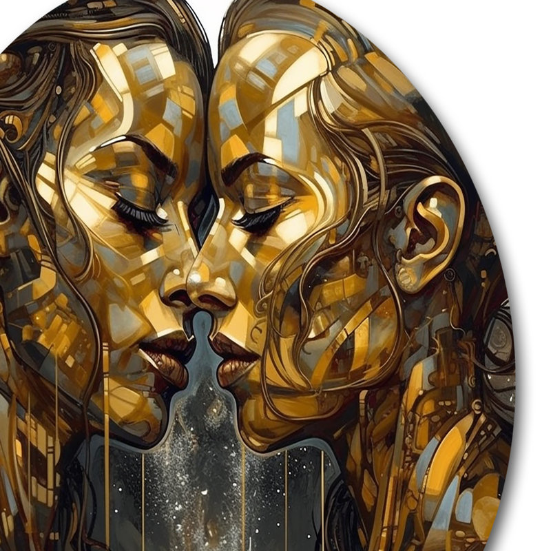Acrylic Couple Kissing V - Abstract Marble Round Wall Art on Metal, 16" H x 16" W x 1" D