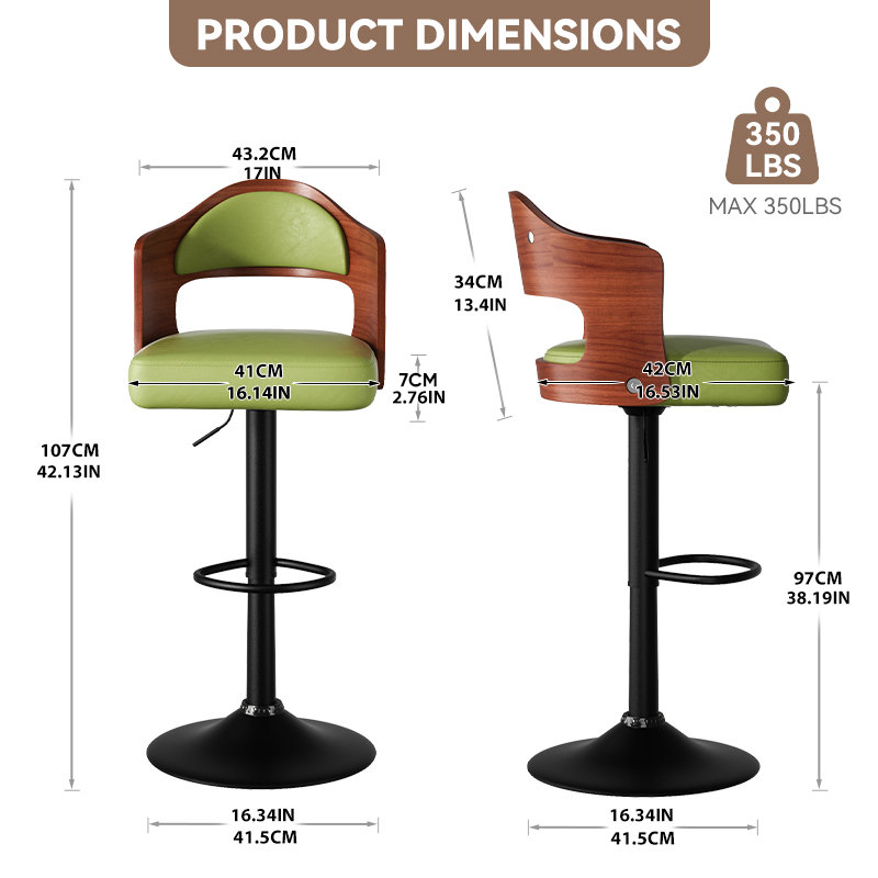 Ensemble de 2 tabourets pivotants modernes réglables, Vert