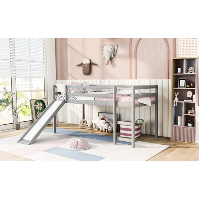 Lit mezzanine simple avec glissade et, couleur, matériau en bois massif, structure multifonctionnelle, structure solide, capacité de poids de 250 lb, glissière à circulation d'air, pin de haute qualité, look épuré, stable 14