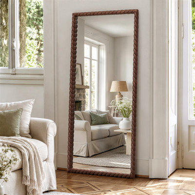 Miroir sur pied pleine longueur avec cadre en bois massif sculpté