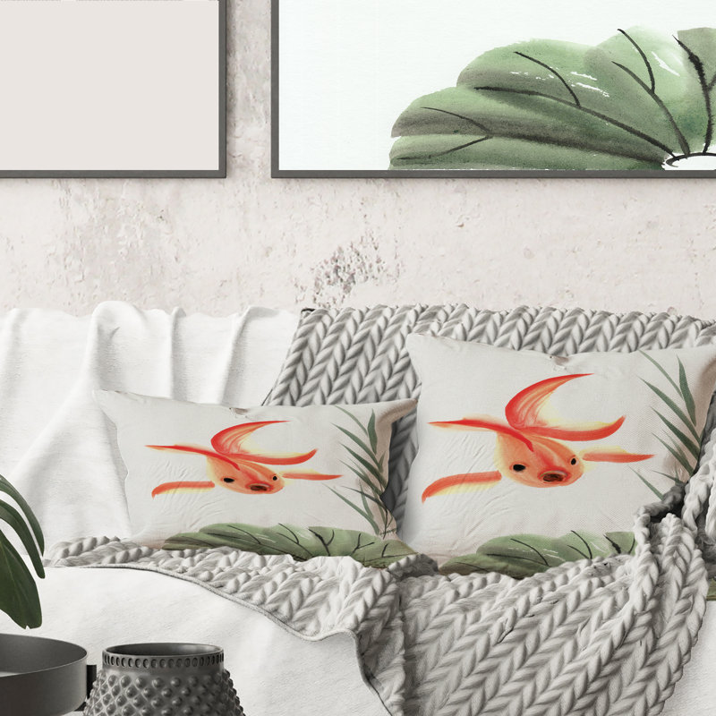Housse de coussin carré et insert Goldfish and the Lotus Leaf, 18" x 18"