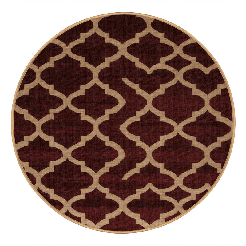 Tapis brun treillis lavable à la machine, Rond 3 pi